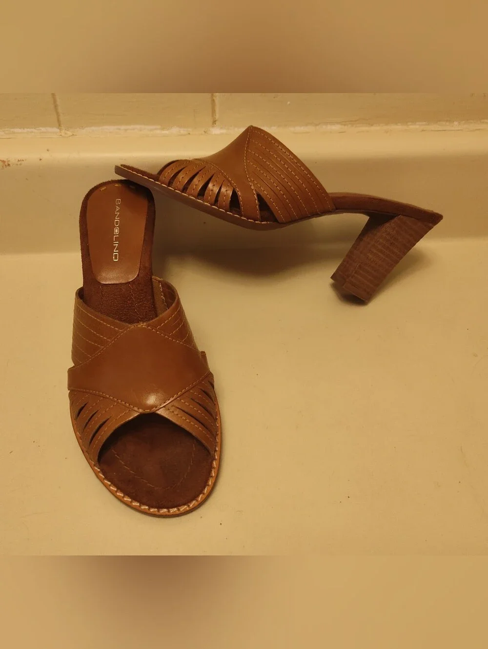 Women's Bandolino Brown Leather Boho Heel Sandals Size 7.5
